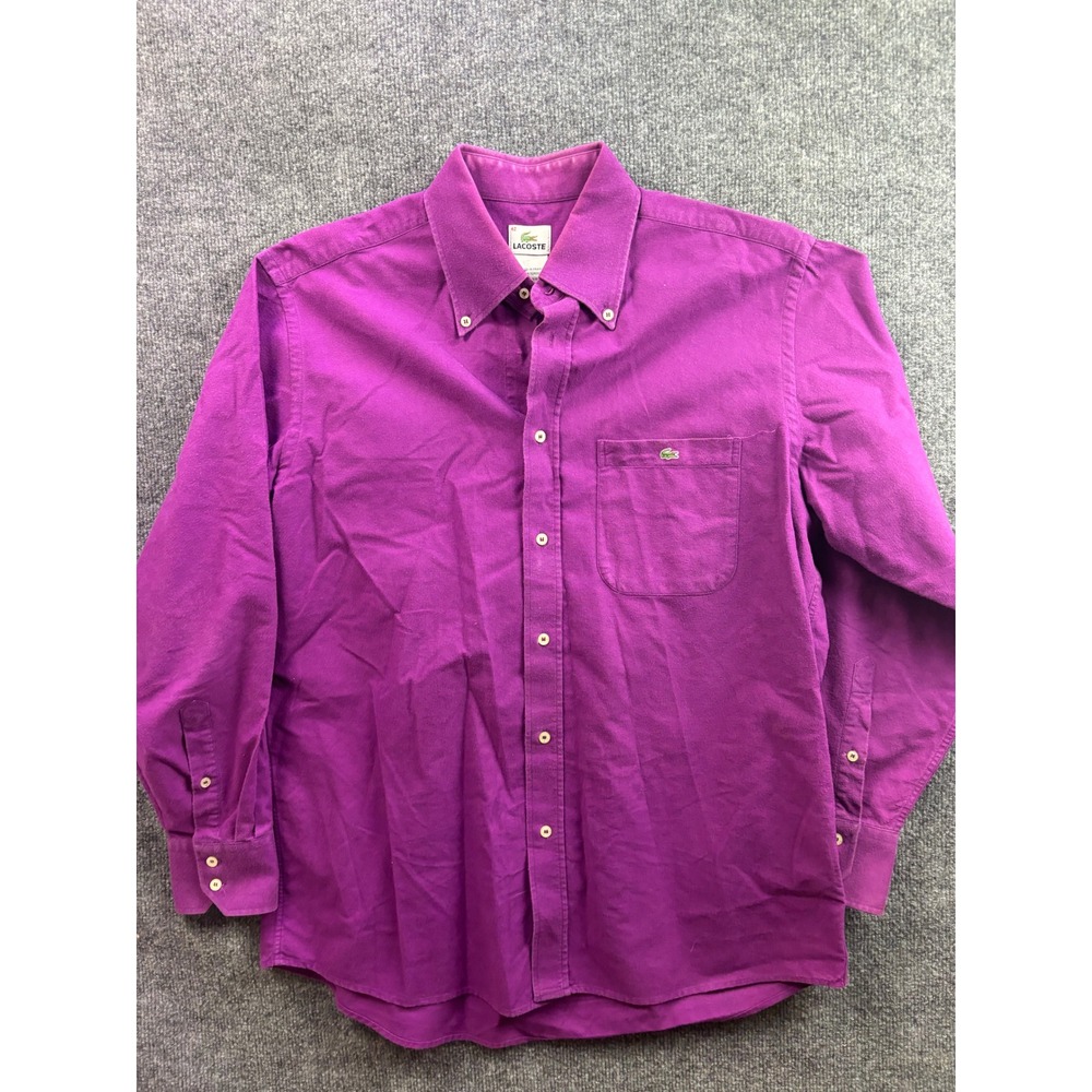 Lacoste Button Down Shirt Mens 42 Purple Long Sleeve Cotton Logo Pocket
